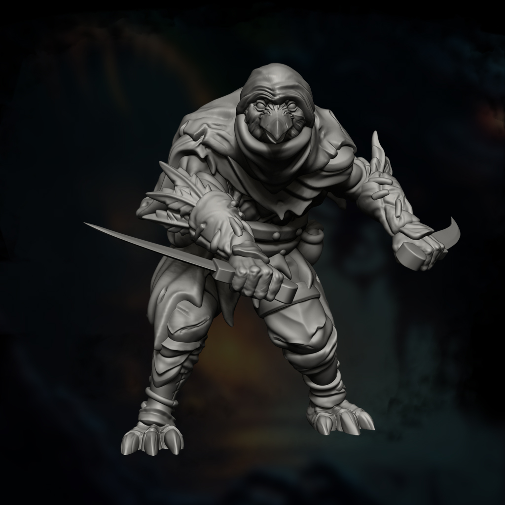 Kenku Rogue | Bird Humanoid Thief | Wingless Crow Folk | DnD 5e STL Miniature | 32mm Resin